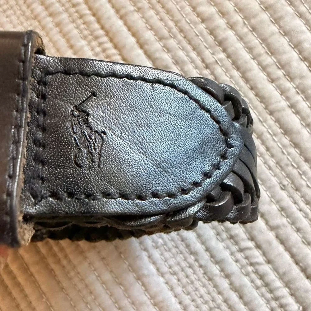 Polo Ralph Lauren Women's Braided Leather Belt Brown Brass Buckle Small‎